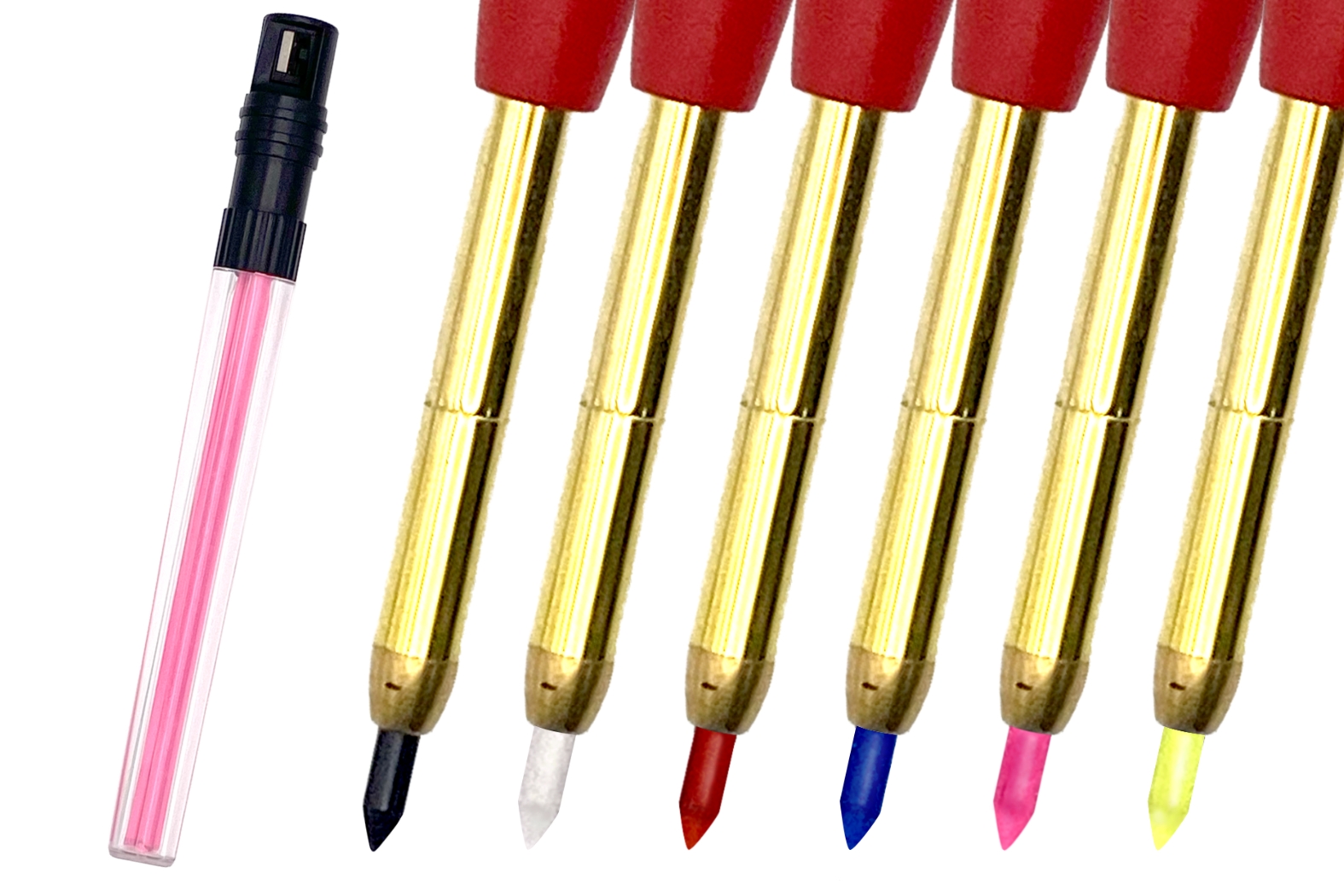 芯径2.8mmで初の蛍光カラー芯が登場。芯は安心の日本国内製造。